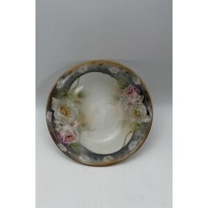 Vintage Prov Saxe ES Germany Hand Painted Floral Saucer Plate Gold Rim